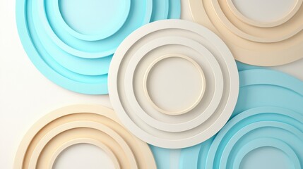 Poster - Colorful Circular Plates in a Light and Modern Arrangement on a Soft Background for Stylish Table Setting Decor