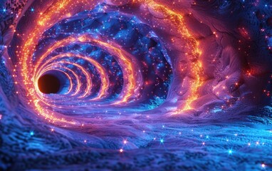 Fototapete - Luminous Swirling Tunnel of Light and Color, a mesmerizing digital rendering of a cosmic fantasy landscape