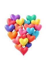 Wall Mural - Vibrant Multicolor Heart Shapes on a White Background: A Stunning Realistic Rendering of Individually Colored Hearts in Rainbow Tones, Featuring a Smooth, Glossy, and Aesthetic 3D Digital Design