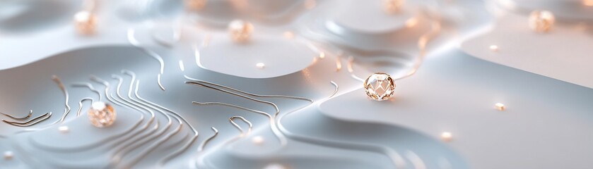 Poster - A luminous circuit design is etched into a sleek white surface, featuring sparkling diamond nodes connected by fine gold veins