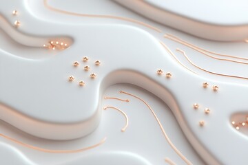 Poster - A glowing circuit pattern is elegantly etched into a smooth white surface, connected by sparkling diamond nodes and gold veins, perfect for branding or text overlay