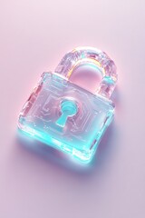 Poster - A high-tech lock symbol emits a glowing light, featuring neon blue and green vein-like circuitry. The design radiates security and futuristic technology against a subtle white background