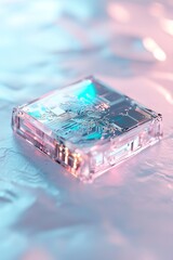 Poster - A glowing microchip showcases intricate circuit patterns illuminated in neon blue and green tones