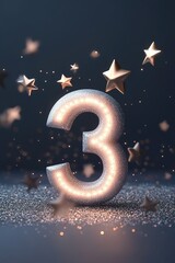 Poster - A vibrant three shines brightly in an enchanting space, surrounded by floating stars and soft, glowing light. The dark backdrop enhances the magical aura and offers ample room for text