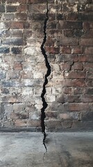 Poster - An aged brick wall displays a prominent crack, telling stories of time and wear in an urban environment. This relic of construction reveals layers of character and history