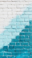Poster - In a calming outdoor space, a white brick wall features an enchanting teal gradient, blending light and dark shades. This artwork embodies contemporary design and artistic expression