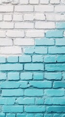 Poster - Bright teal and white bricks converge in a visually striking design, creating an inviting atmosphere ideal for creative pursuits or casual gatherings, infusing life into a traditional urban backdrop