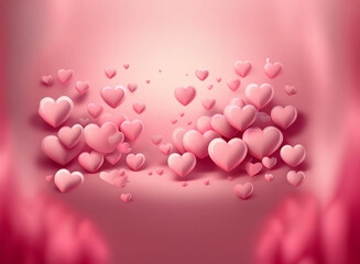 Aufkleber - A romantic image featuring many light pink, 3D hearts scattered on a soft pink background.  The hearts vary in size, creating a dreamy, loving atmosphere.