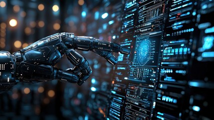 Poster - Robotic Hand Interacting with Futuristic Digital Interface