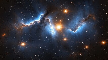 abstract cosmic background with glowing stars, nebula clouds, and deep blue space tones