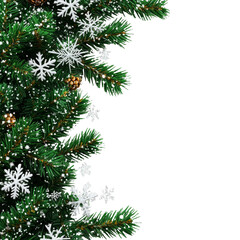 Wall Mural - [transparent background png]christmas fir branches with snowflakes and pinecones border