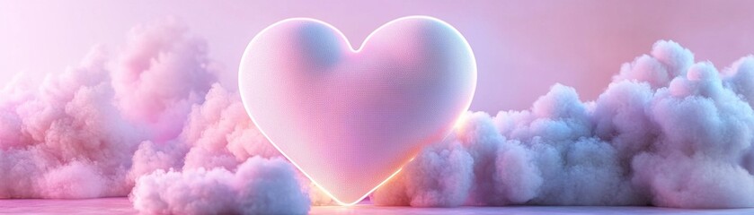 Poster - A luminous rainbow heart radiates warmth, enveloped by gentle pastel clouds against a soothing gradient background. The scene offers perfect space for creative text integration