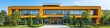 © Robert Anto - Modern orange school building with glass windows and green landscaping