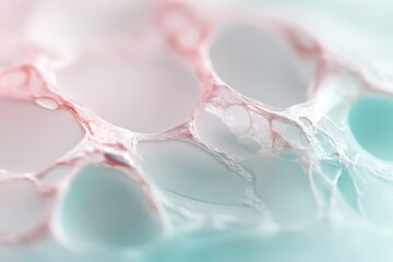 Poster - Organic and metallic vein-like patterns softly glow with neon highlights in pink and teal, flowing elegantly across a pristine white background, ideal for text overlay and futuristic themes