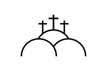 Wall Mural - Simple Christian vector icon of three crosses on the mountain - Christian symbol of the crucifixion - Minimalist Christian logo design isolated on a transparent background