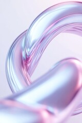 Poster - Metallic ribbons in silver and chrome intertwine gracefully, highlighted by glowing blue and magenta accents. They flow smoothly against a soft white backdrop, reflecting light beautifully