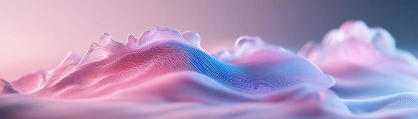 Poster - A mesmerizing display of 3D sound waves flows in vibrant neon shades of teal, pink, and purple. The background features a soft gradient, ideal for showcasing branding or text