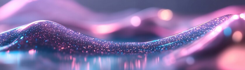 Poster - Dynamic sound waves in glowing teal, pink, and purple hues flow gracefully across a soft gradient background. This ultra-HD design offers space for text overlay, enhancing visual engagement