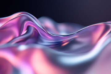 Poster - Colorful sound waves flow gracefully in neon hues of teal, pink, and purple over a soft gradient background, offering a fluid and modern aesthetic perfect for creative design applications