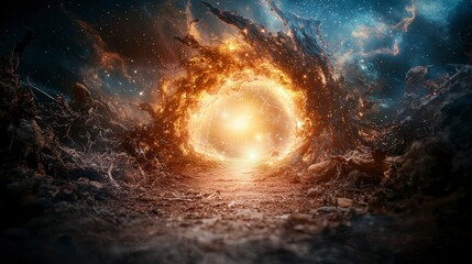 Poster - Celestial portal discovery a mystical journey through shimmering stardust in an unknown galaxy's digital art