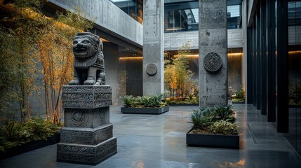 Leinwandbilder - Urban art installation showcasing ancient symbols modern gallery contemporary art indoor space aesthetic design