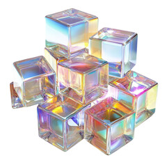 Poster - A cluster of iridescent glass cubes, stacked and overlapping to create an abstract composition.