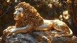 © sasisom - Golden Lion Statue on a Rock in Sunlight