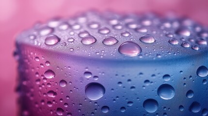 Wall Mural - Water droplets on a purple-blue surface.