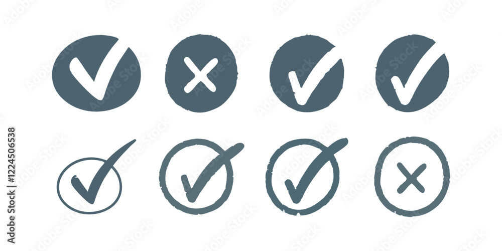 hand drawn check mark icon button set. check box icon with right and ...