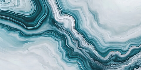 Poster - Teal and White Abstract Marble Texture: Swirls of teal and white create a mesmerizing abstract marble texture, ideal for backgrounds, design projects, and artistic expression. The fluid.