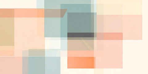 Poster - Abstract Pastel Squares: An overlay of translucent pastel squares in soft peach, teal, and beige creates a calming, minimalist composition. Perfect for backgrounds, presentations, or design elements.