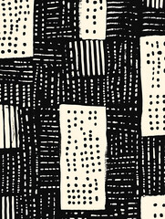 Poster - Abstract Geometric Pattern: A mesmerizing abstract pattern featuring black and white lines, dots, and rectangles creates a captivating blend of graphic design and visual intrigue. 