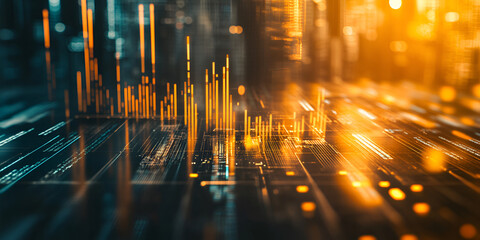 Fototapete - Digital Flow: A mesmerizing abstract visualization of data flow, with lines of code and glowing digital signals cascading across a futuristic, dark blue backdrop.  