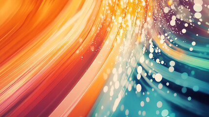 Poster - Abstract Whirlwind of Color: A vibrant, abstract artwork featuring swirling lines of warm oranges and reds merging into cool teals and blues, punctuated by sparkling bokeh lights.