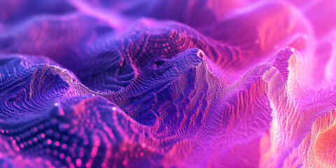 Fototapete - Abstract Neon Landscape: A mesmerizing abstract image featuring vibrant neon pink and purple hues forming a landscape of undulating, textured waves.