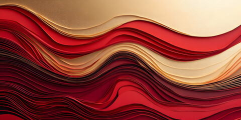 Poster - crimson wave abstract: layered shades of red, burgundy, and gold create a mesmerizing abstract wave 