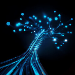 Wall Mural - a vibrant digital representation of a tree illuminated with glowing blue lights, symbolizing nature 