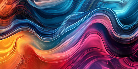 Poster - Abstract Liquid Color Waves: A mesmerizing abstract image showcasing vibrant waves of liquid color, flowing in dynamic patterns of blues, oranges, and pinks. The colors blend seamlessly.
