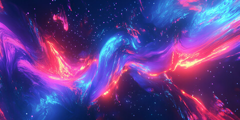 Poster - Cosmic Dance of Nebulae: A mesmerizing digital artwork depicting a vibrant nebula, swirling with hues of electric blue and fiery red, creating a cosmic dance of light and energy.