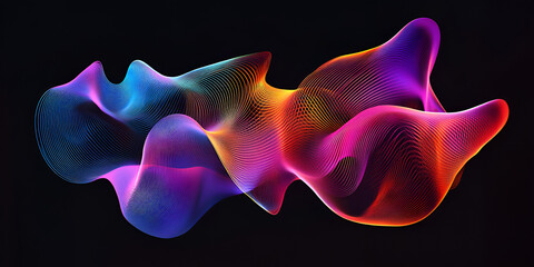 Poster - Abstract Neon Swirls: A captivating abstract design featuring vibrant neon swirls in blue, pink, yellow and red, intertwining and dancing against a black background.