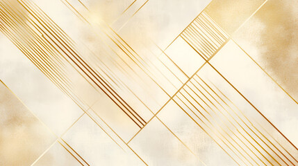 Poster - Geometric Luxury: A captivating abstract pattern featuring a blend of soft cream hues and shimmering gold accents. Thin gold lines intersect in a captivating grid against the subtle.