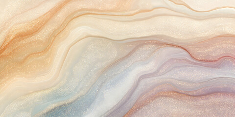 Poster - Abstract Flow: An ethereal abstract background showcasing delicate and mesmerizing swirly lines and fluid patterns in calming tones of beige, blue and brown. perfect for branding.