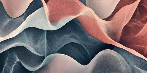 Poster - abstract draped fabric: swirling layers of dusky rose, deep teal, and smoky grey fabric create a mes