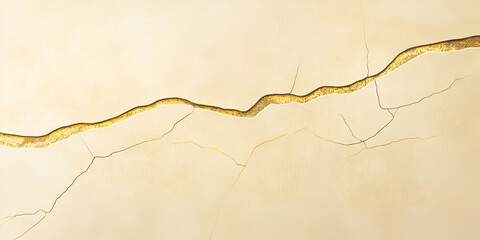 Poster - Golden Crackle: Abstract Texture of Beige Surface with Golden Crack 
