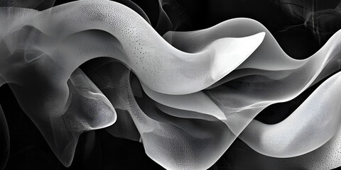 Poster - Abstract Swirls of Grey: A mesmerizing abstract image, showcasing a dynamic composition of flowing grey hues on a black background. The interplay of light and shadow creates depth and movement.