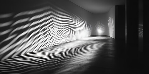 Poster - Abstract Light Patterns: A captivating abstract photograph capturing the interplay of light and shadow, casting mesmerizing ripple-like patterns on a wall.
