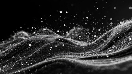 Leinwandbilder - Abstract Dark Glittering Wave, Silver Particles on Black, Digital Art, High-Resolution Background