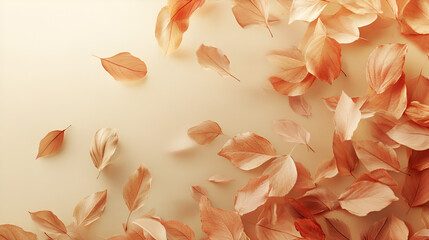 Poster - Peach Petals Scattered: Delicate peach-colored petals softly scattered across a warm beige background, creating a serene and elegant design.