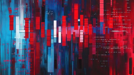 Poster - Abstract Digital Art with Vibrant Red and Blue Color Stripes and Lines