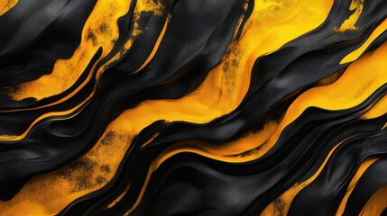 Poster - Abstract Black and Yellow Fluid Design with Smooth Textures and Waves